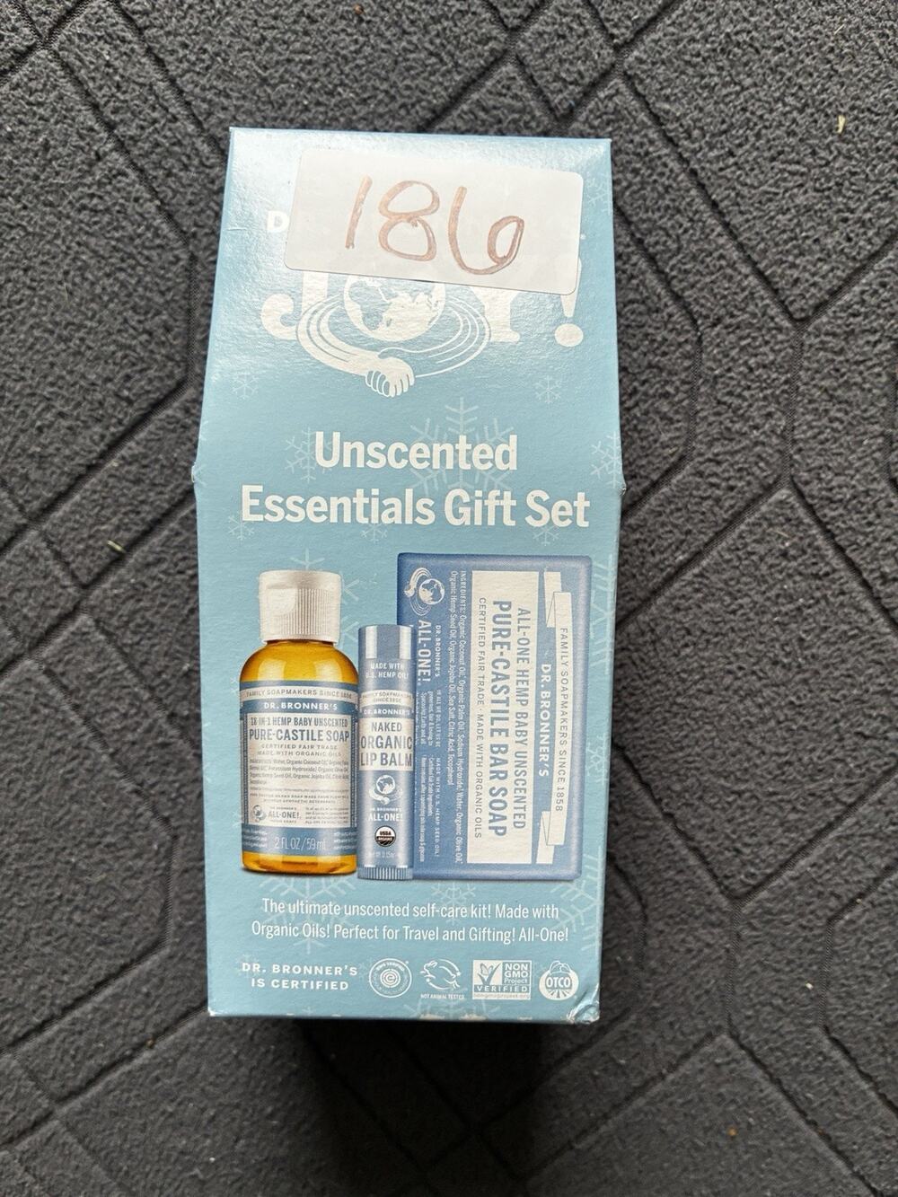 1 Dr. Bronner's Joy Castille Soap Lip Balm Unscented Essentials Gift Set New